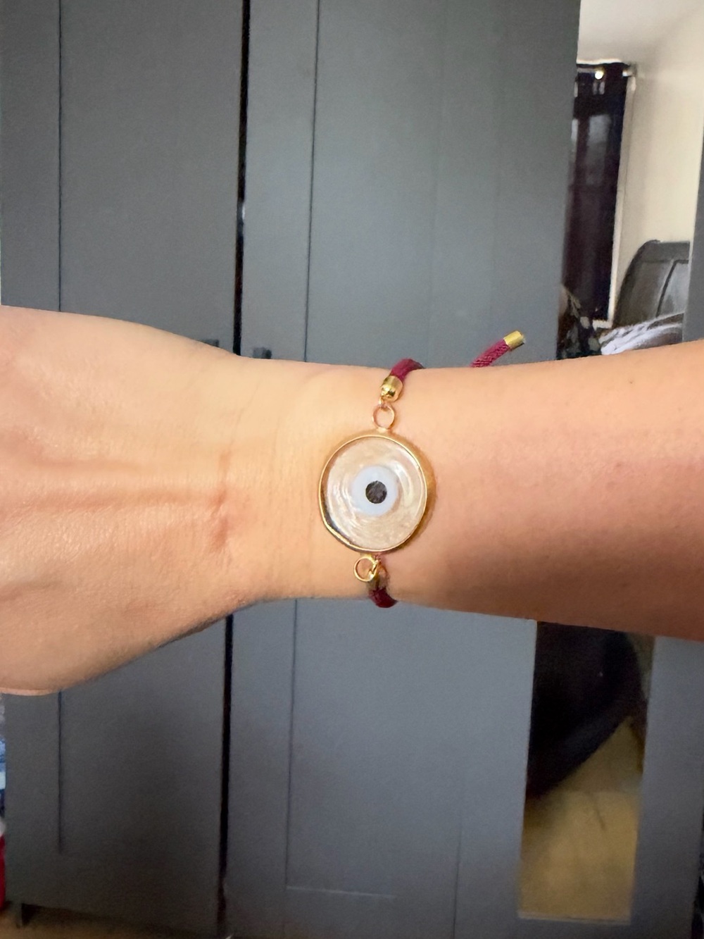 Gold and Burgundy Evil Eye Bracelet - Women Jewelry